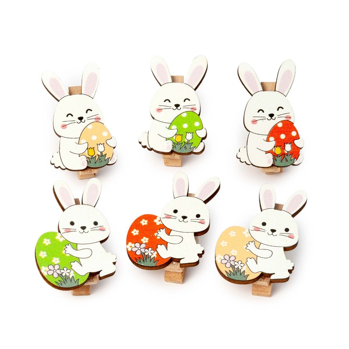 Pinza madera conejito Pascua 6 surtido 3x4,5x1,2cm, min.6