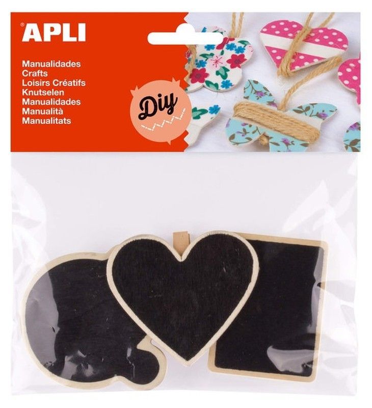 Pinzas madera formas con acabado pizarra 3 und.