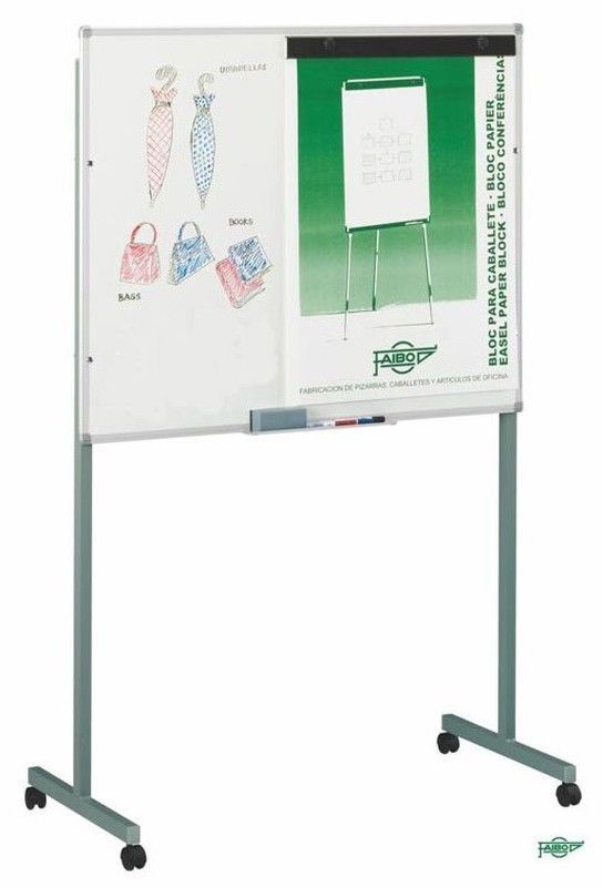 Pizarra blanca estratificada c/pinza para blocs 122 x 100 cm. y soporte metálico c/ ruedas