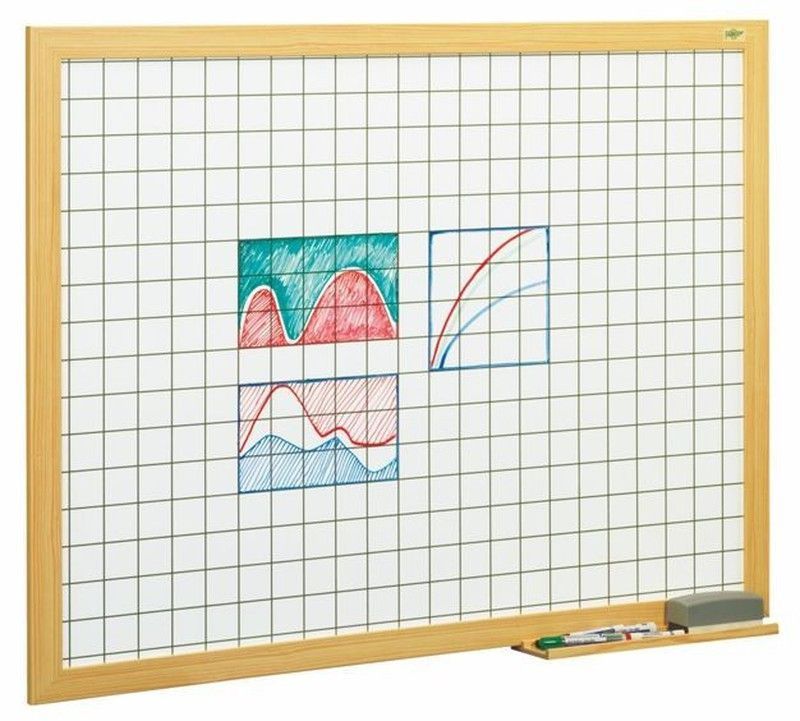 Pizarra cuadriculada blanca con marco de madera