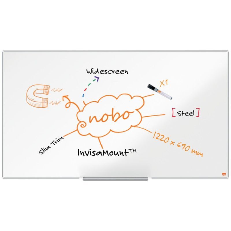 Pizarra NOBO Impression Pro de formato panorámico acero lacado de 55", 1220x690mm, blanco