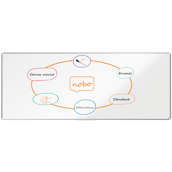 Pizarra NOBO Premium Plus acero vitrificado 3000x1200mm, blanco