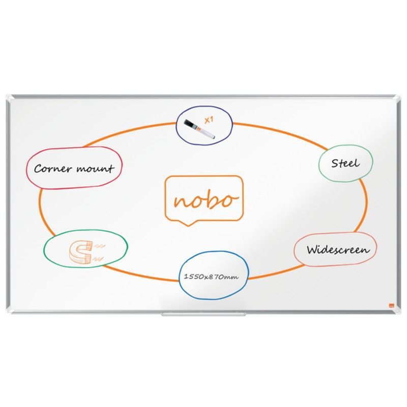 Pizarra NOBO Premium Plus de formato panorámico acero lacado de 70", 1550x870mm, blanco