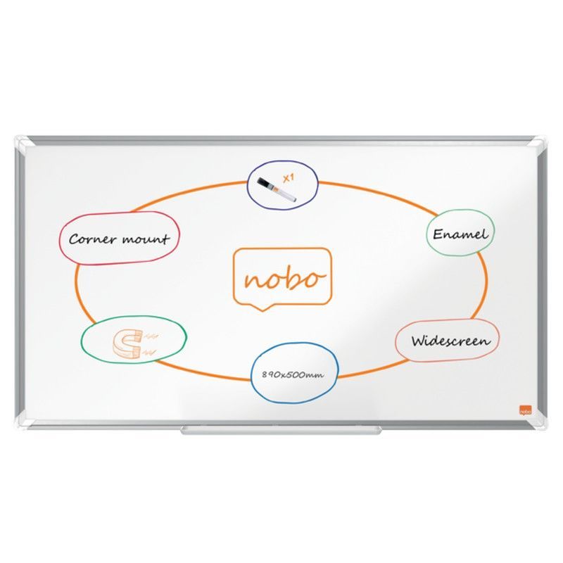 Pizarra NOBO Premium Plus de formato panorámico acero vitrificado de 40", 890x500mm, blanco