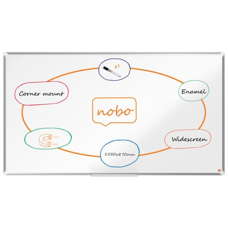 Pizarra NOBO Premium Plus de formato panorámico acero vitrificado de 70", 1550x870mm, blanco