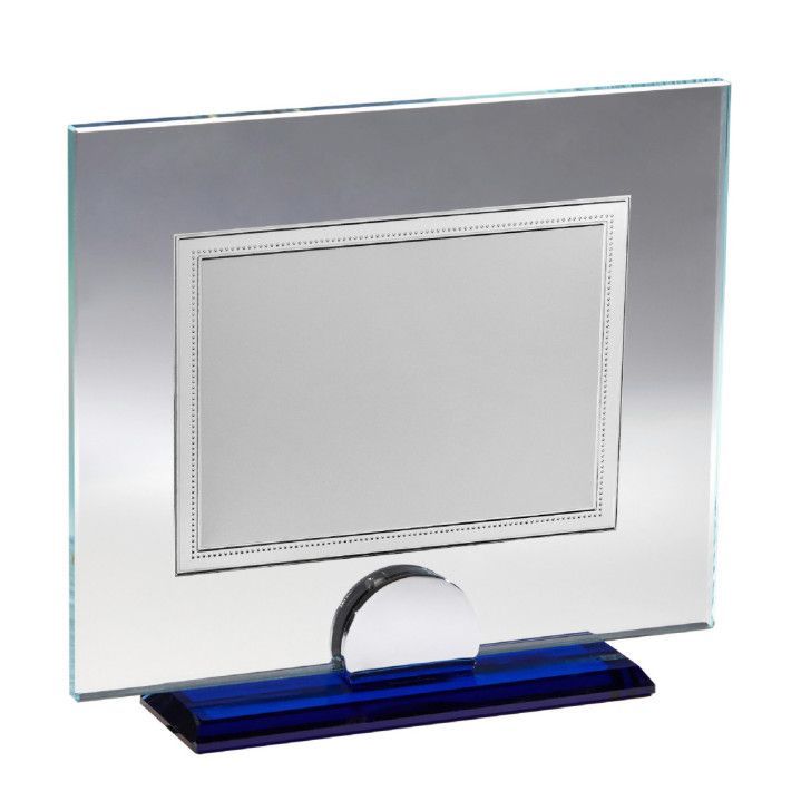 Placa Homenaje Cristal-Aluminio 22x18,5cm P-3031/3C Base Azul Chapa 16x12cm