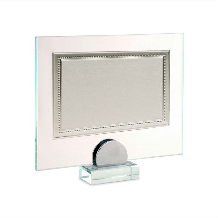 Placa Homenaje Cristal-Aluminio 24x19cm P-2267/2C Bordes Detalle Perlado C/Pie