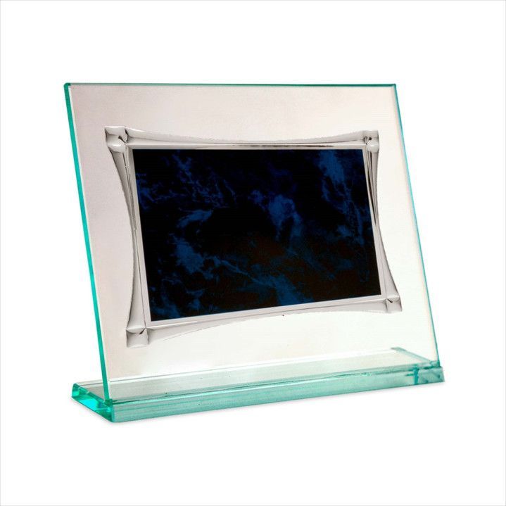 Placa Homenaje Cristal-Aluminio 24x19cm P-2276/2C Chapa Bordes Alargados Centro Azul