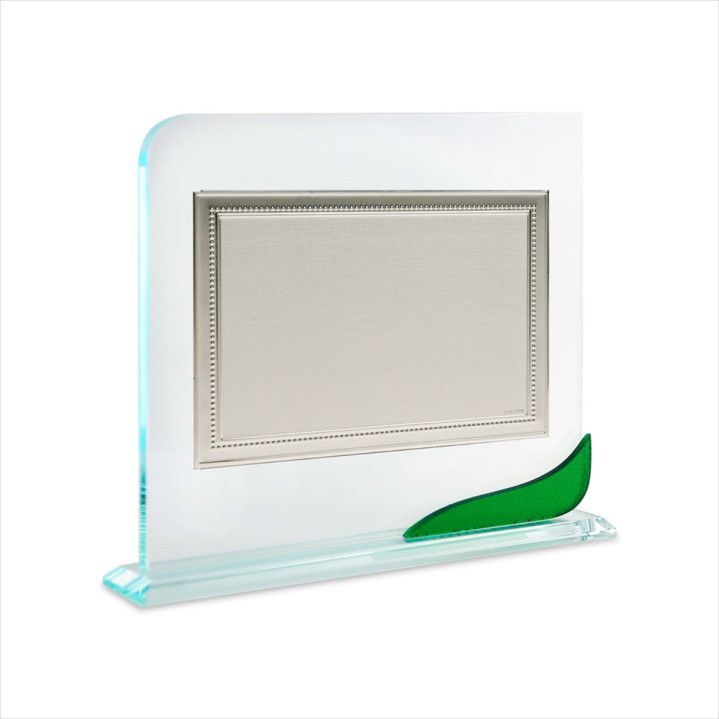 Placa Homenaje Cristal-Aluminio 24x20cm P-2250/3C Bordes Estilo Perlado C/Adorno Verde