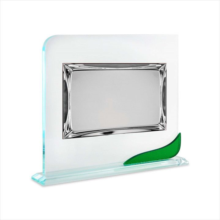 Placa Homenaje Cristal-Aluminio 24x20cm P-2252/3C Bordes Detallados C/Adorno Verde