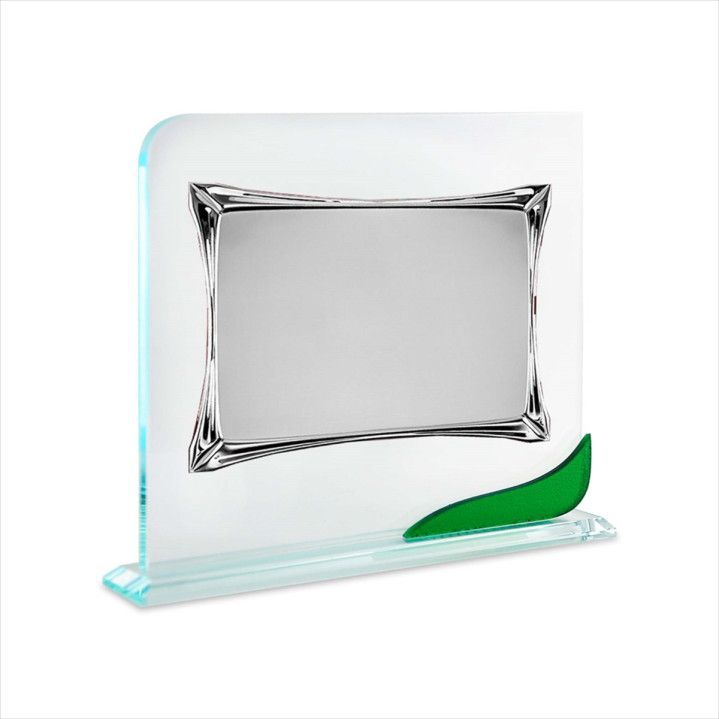 Placa Homenaje Cristal-Aluminio 24x20cm P-2254/3C Esquinas Alargadas C/Adorno Verde