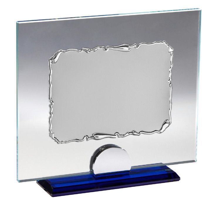 Placa Homenaje Cristal-Aluminio 28,5x21,5cm P-3032/3C Base Azul Chapa Pergamino 20x15cm