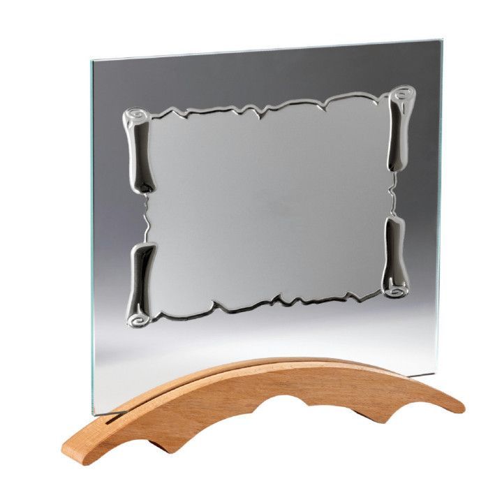 Placa Homenaje Cristal-Aluminio 28,5x21,5cm P-3038/2C Base Madera Chapa Pergamino 20x15cm