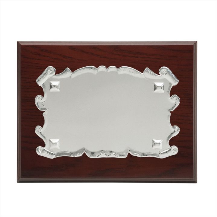 Placa Homenaje Madera-Alpaca 23x19cm P-2014/2A Pergamino/Clavos - Estuche Incluido