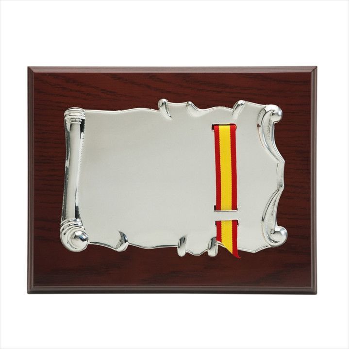 Placa Homenaje Madera-Alpaca 23x19cm P-2018/2A Pergamino/Bandera - Estuche Incluido