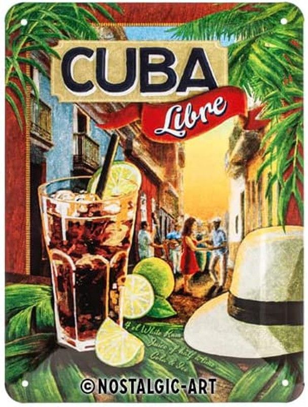 Placa Metal 15x20 Open Bar Cocktail-Time Cuba Libre Retro Vintage