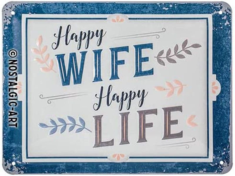 Placa Metal 15x20 Word Up Happy Wife Happy Life Retro Vintage