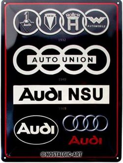Placa Metal 30x40 Traditional Brands Audi Logo Evolution Retro Vintage