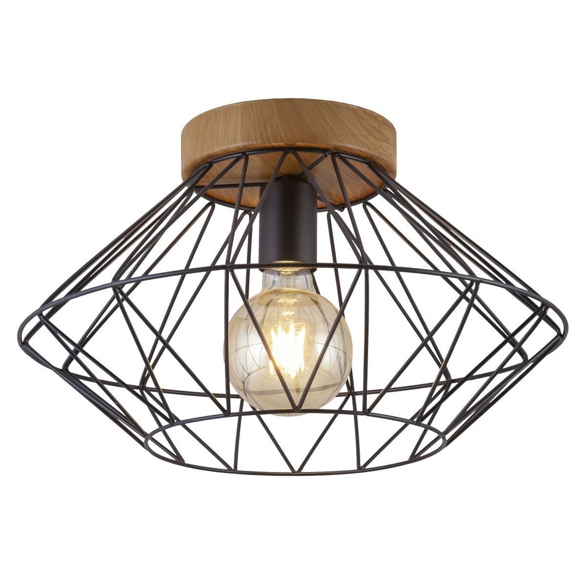 Plafon Antibes Negro Y Madera 1 X 60W E-27