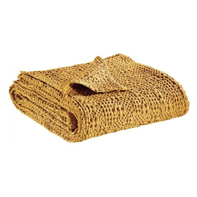 Plaid de algodón en amarillo maíz, 200 x 140 cm | Tana