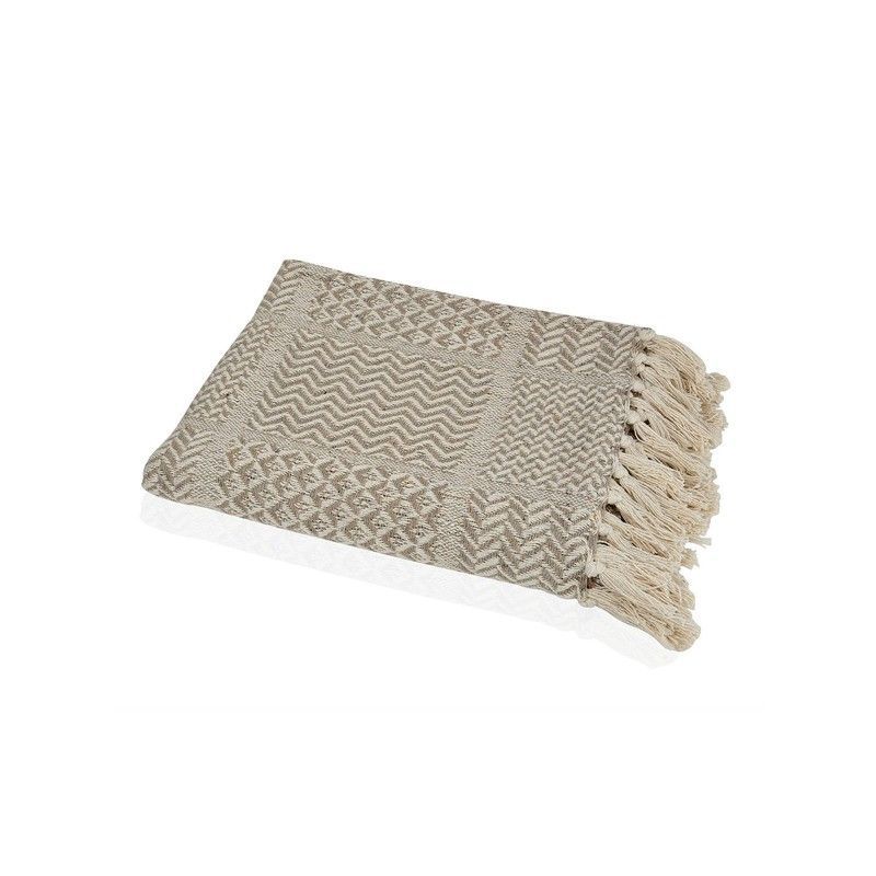 Plaid de algodón en beige y camel, 125x 150 cm | Piedra