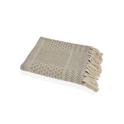 Plaid de algodón en beige y camel, 125x 150 cm | Piedra