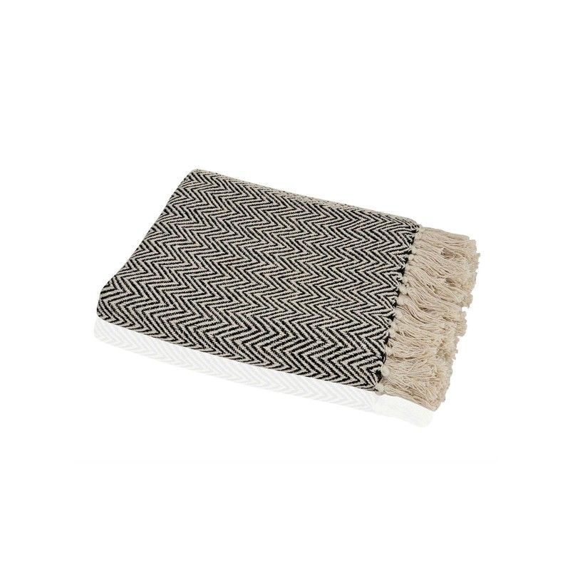 Plaid de algodón en beige y negro, 125 x 150 cm | Zigzag
