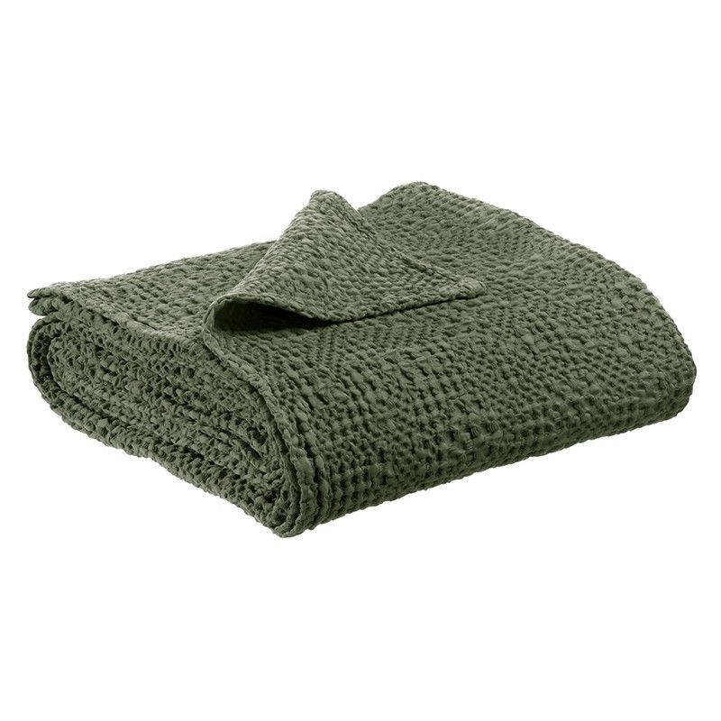 Plaid de algodón en verde oliva, 200 x 140 cm | Tana