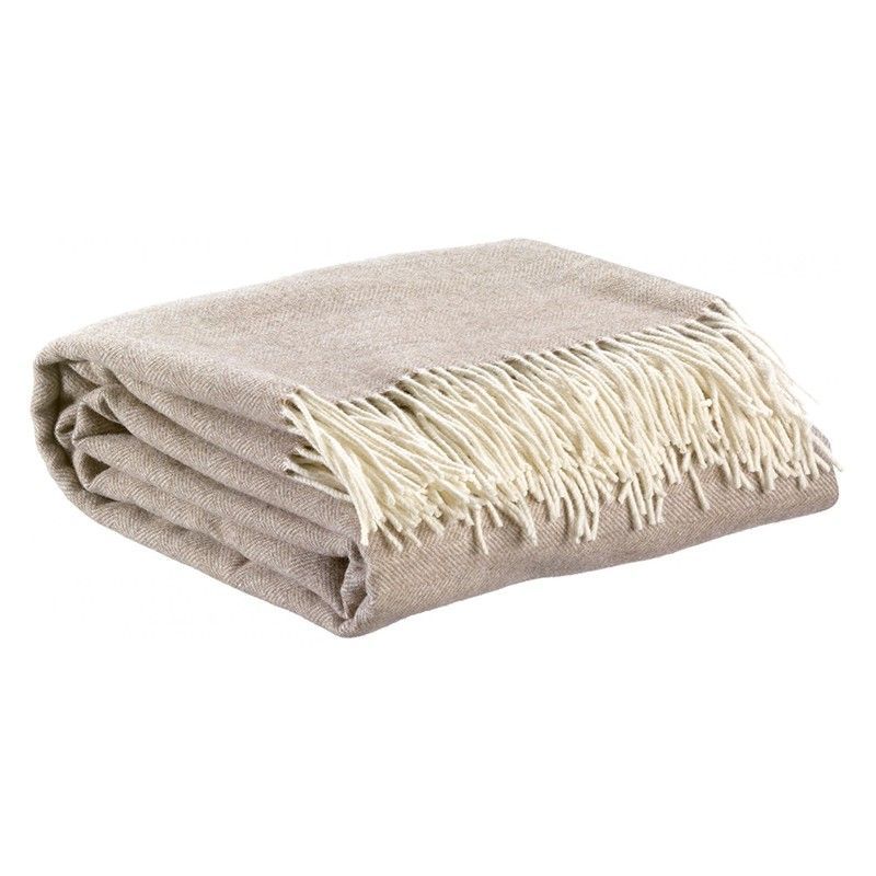 Plaid de lana y cachemira en beige tostado, 190 x 130 cm | Carina