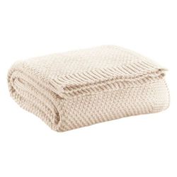 Plaid de punto reciclado de poliéster en crema, 160 x 130 cm | Danilo