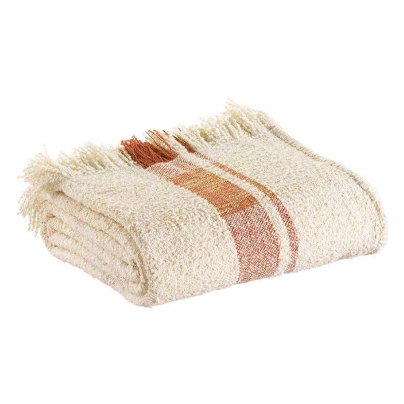 Plaid jacquard de poliéster reciclado y algodón en beige y siena, 160 x 130 cm | Jane