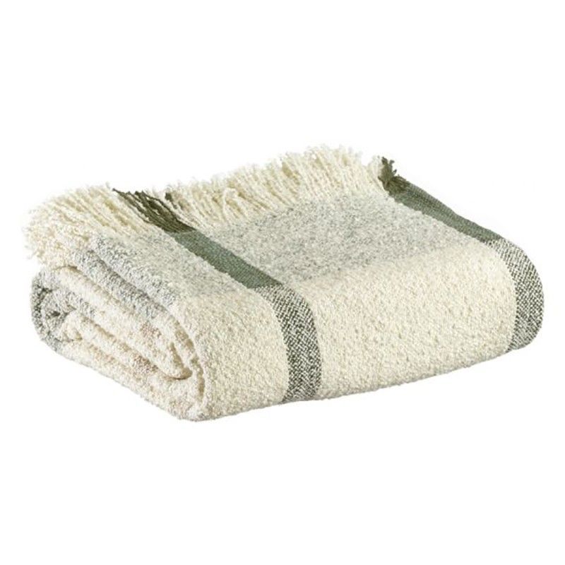 Plaid jacquard de poliéster reciclado y algodón en beige y verde, 160 x 130 cm | Jane