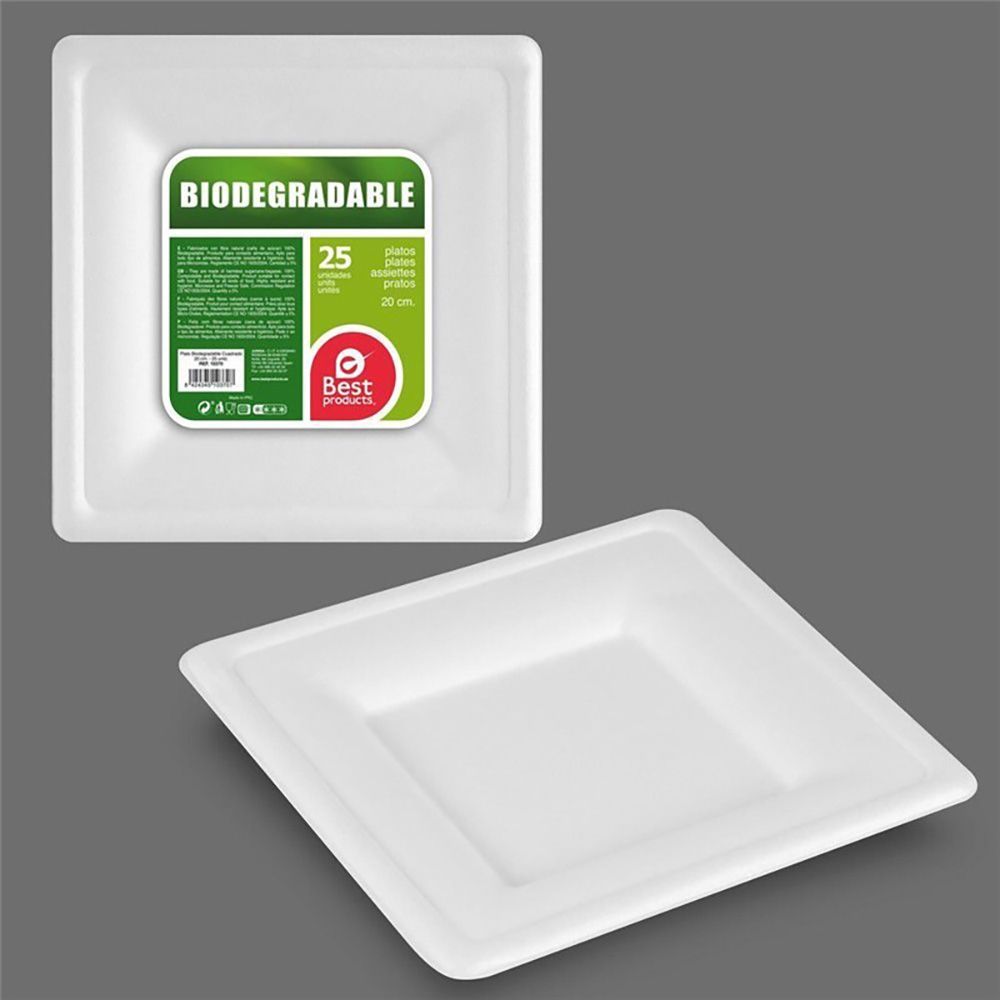 Plato Cuadrado Biodegradable Ø20 Cm, 25 Unidades