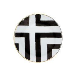 Plato de pan de porcelana en blanco, negro y dorado, 19,4 x 19,4 x 2,1 cm | Sol y Sombra