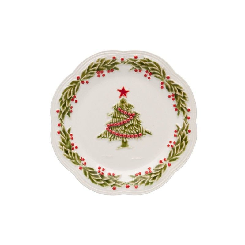 Plato de postre de loza en blanco y multicolor, Ø 21 x 2,3 cm | Navidad