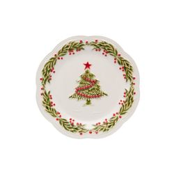 Plato de postre de loza en blanco y multicolor, Ø 21 x 2,3 cm | Navidad