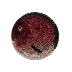 Plato de postre de loza en granate y blanco, Ø 18,5 x 2,5 cm | Peces