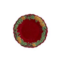 Plato de postre de loza en rojo y multicolor, Ø 22 x 2,2 cm | Corona de Navidad
