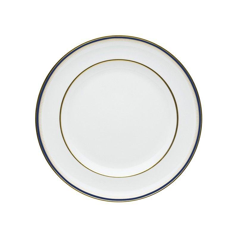 Plato de postre de porcelana en blanco, azul y oro, 21,6 x 21,6 x 2,6 cm | Cambridge