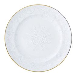Plato de postre de porcelana en blanco y dorado, 21,6 x 21,6 x 2,6 cm | Paseo