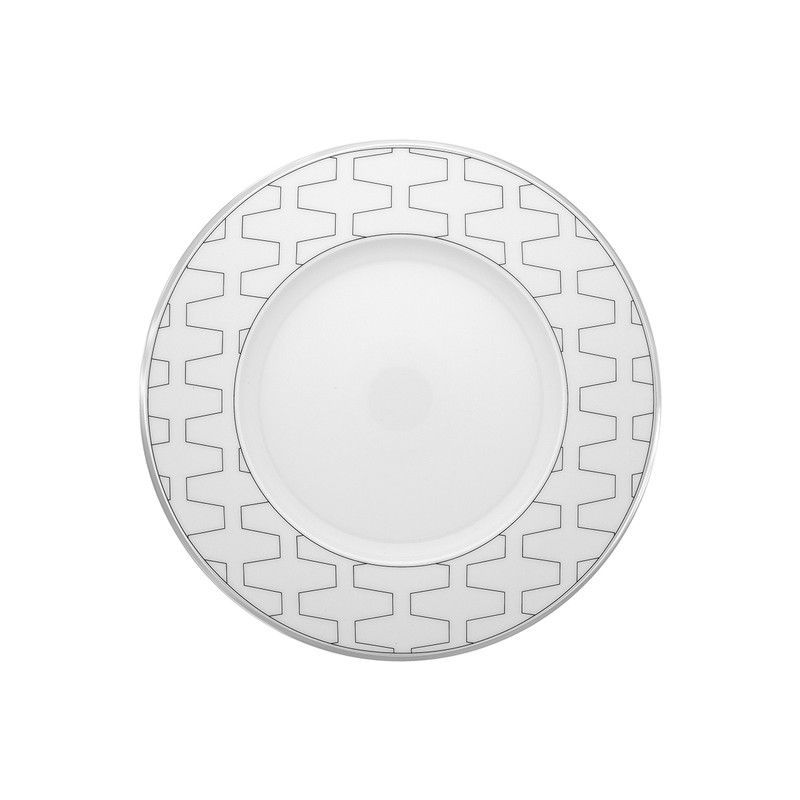 Plato de postre de porcelana en blanco y platino, 22,8 x 22,8 x 1,7 cm | Trasso