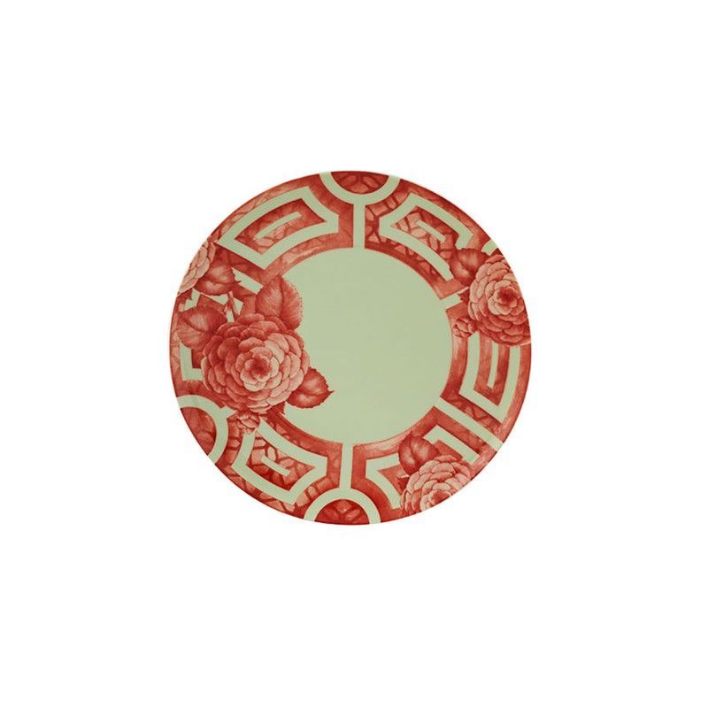 Plato de postre de porcelana en rojo y blanco antiguo, 22,9 x 22,9 x 2,2 cm | The Meaning