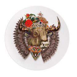 Plato de postre "Monseigneur bull" de porcelana en multicolor, Ø 23 x 2,9 cm | Love Who You Want