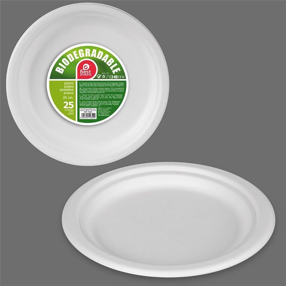 Plato Extra Grande Biodegradable Ø25 Cm, 25 Unidades