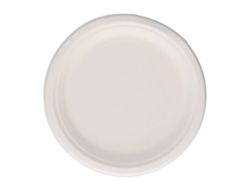 Plato fibra caña azucar bunzl biodegradable 22 cm diametro apto alimentos frios y calientes color blanco