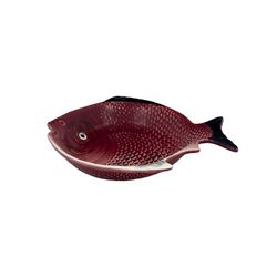 Plato hondo de loza en granate y blanco, 24 x 21 x 4 cm | Peces