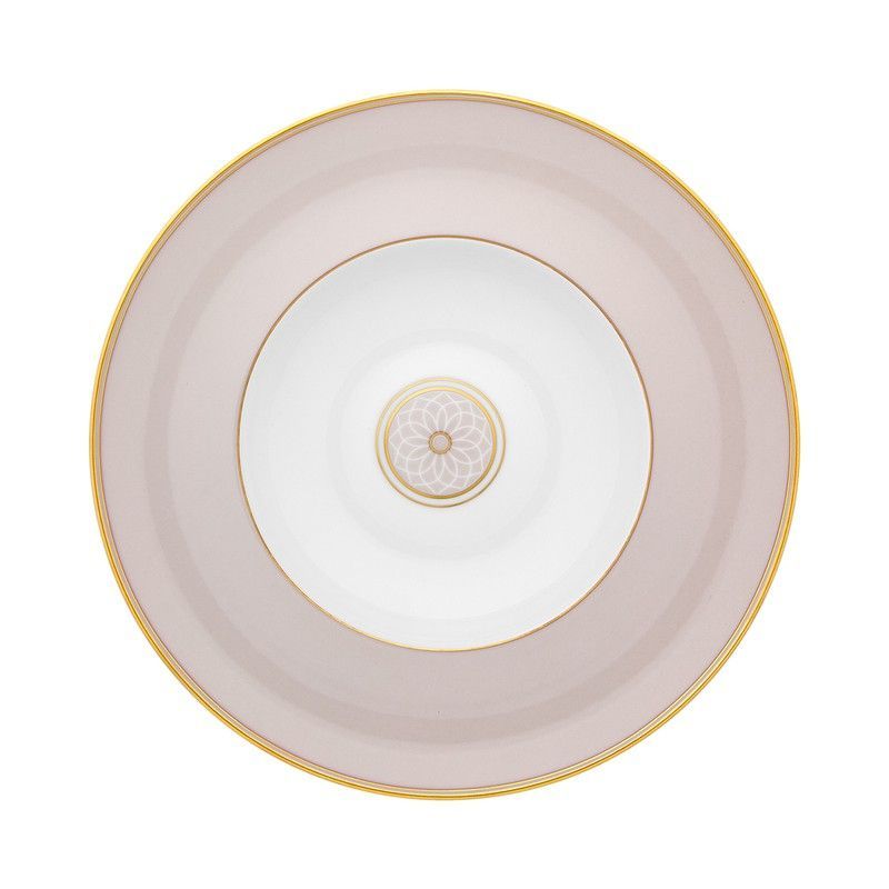 Plato hondo de porcelana en blanco, beige y oro, 25,2 x 25,2 x 4,6 cm | Terrace