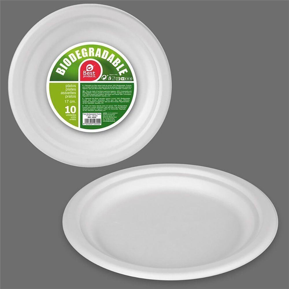Plato Postre Biodegradable Ø17 Cm, 10 Unidades