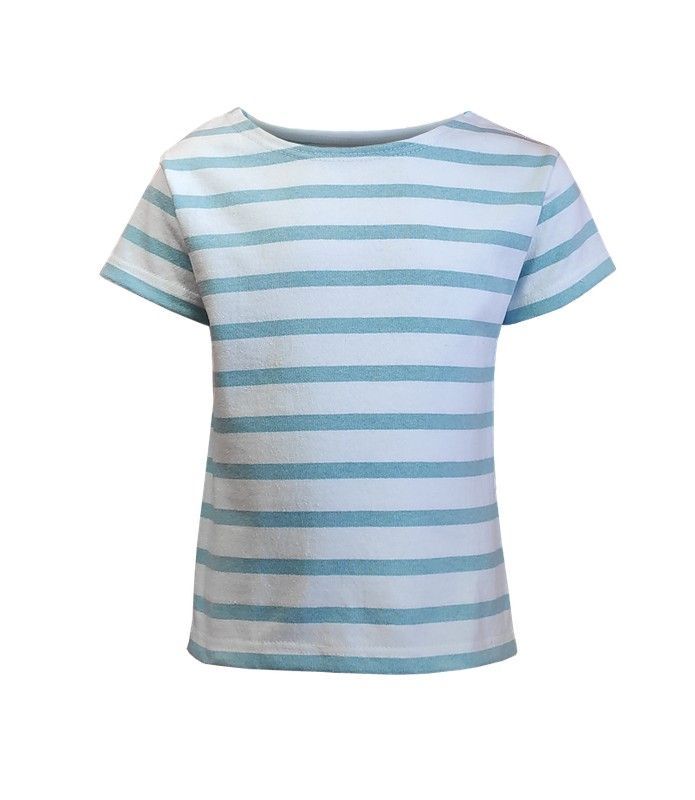 Playera de manga corta para niño o niña turquesa y blanco