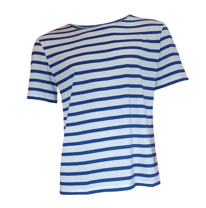 Playera de rayas de manga corta azul ultramar sobre blanco